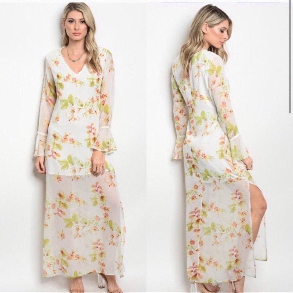 Grifflin Paris White V-Neck Bishop Sleeve Maxi Gown spring summer party - Picture 4 of 4